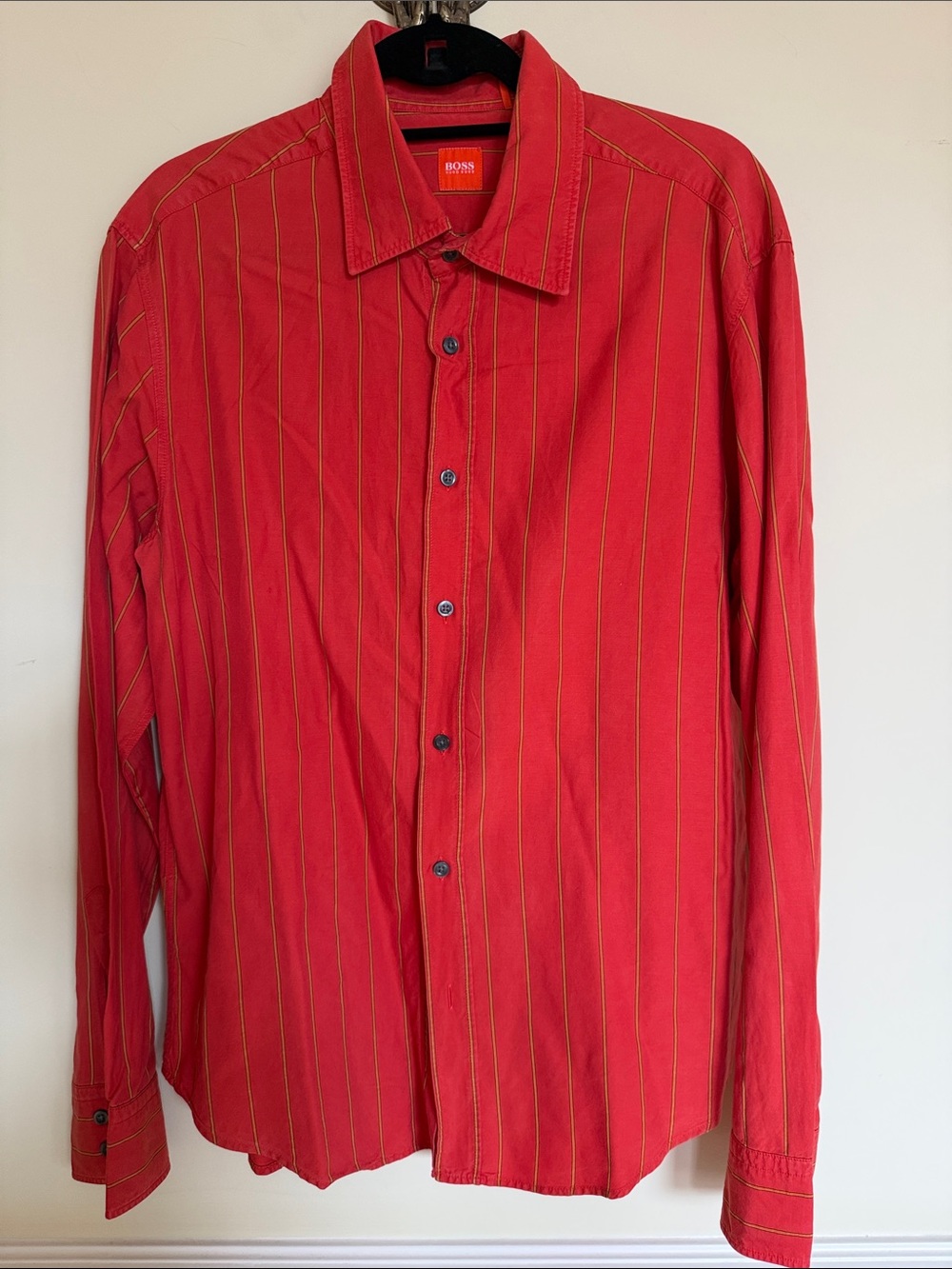 BOSS vibrant Red Shirt with Yellow Pinstripes  XL